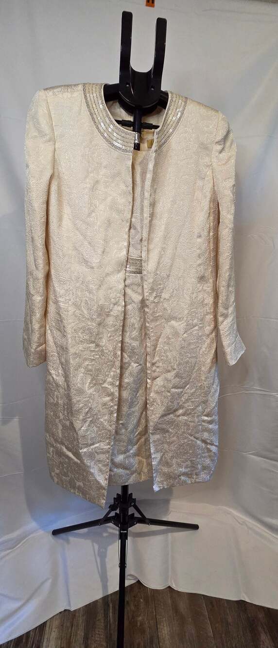Kasper Ivory Floral Brocade Dress Jacket 2 Piece Set Size 8 Mother of Bride